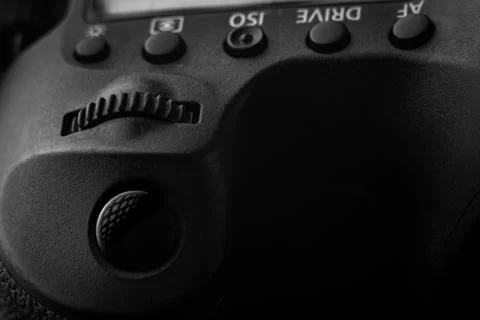 Close-up macro shot of a control buttons and shutter button of the modern dig Stock Photos