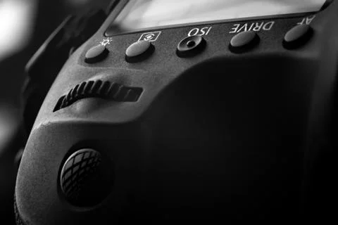 Close-up macro shot of a control buttons and shutter button of the modern dig Stock Photos