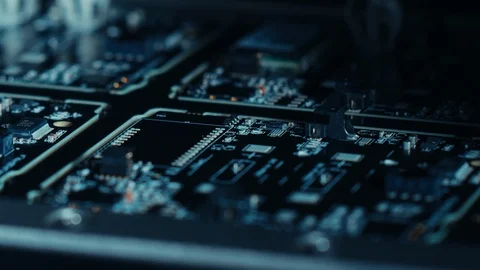 Close-up Macro Shot of Electronic Factory Machine at Work: Printed Circuit Board Video stock 98186192