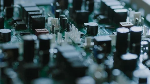 Close-up Macro Shot of Electronic Printed Circuit Board with Microchips Stock Footage 98696063