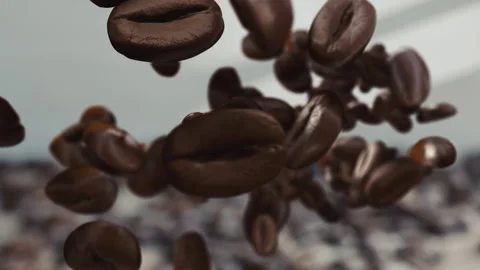 Close-Up Macro Shot of Falling Roasted Coffee Beans Vidéo 337119739