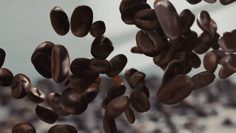 Close-Up Macro Shot of Falling Roasted Coffee Beans Stock Footage 341960051