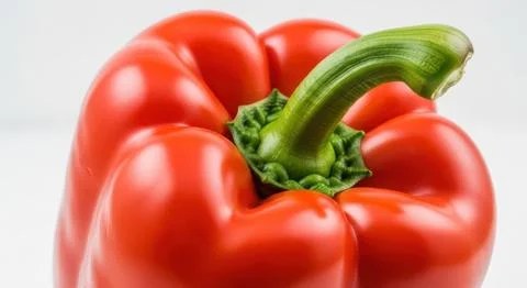 Close-up macro shot of a fresh vibrant red bell pepper with green stem Stock Illustration