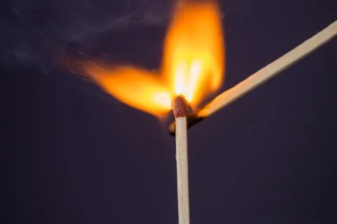 Close up Macro shot of a ignition match on a second match captured in super s 스톡 사진