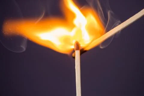 Close up Macro shot of a ignition match on a second match captured in super s Фото