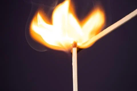 Close up Macro shot of a ignition match on a second match captured in super s Foto stock