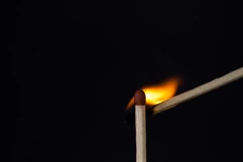 Close up Macro shot of a ignition match on a second match captured in super s Stock-Fotos