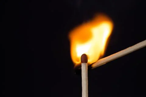 Close up Macro shot of a ignition match on a second match captured in super s Stock-Fotos
