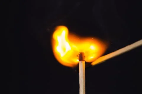 Close up Macro shot of a ignition match on a second match captured in super s Stock-Fotos