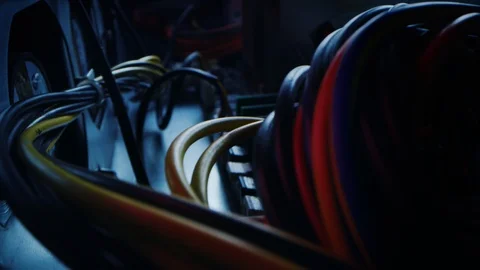 Close-up Macro Shot: Inside of the Computer Case. Camera Moves Over Motherboard Stock Footage 121797233