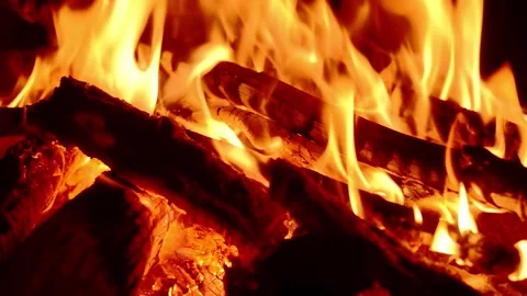 Close-Up Macro Shot of Intense Campfire Flames and Burning Logs Stock-Footage 341980567
