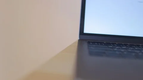 Close-up Macro Shot: Laptop on the Desk, Person Inserts USB-C Cable Adapter Stock Footage 124380574