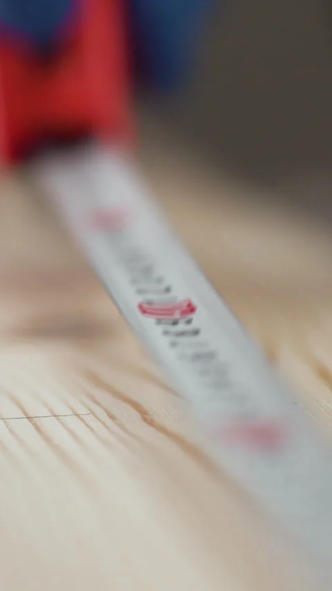 Close-up, macro shot of a measuring tape being rolled into ruler Stock Footage 327806677