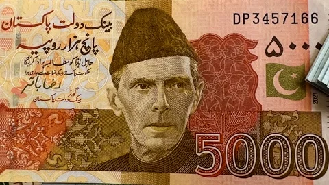 Close-Up Macro Shot of Pakistani 5000 Rupees Banknote Design Details Stock Footage 306994140