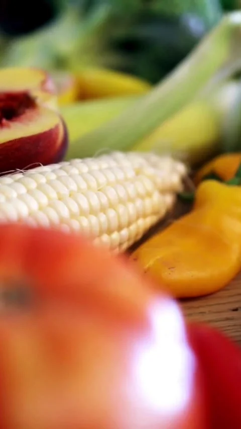 Close up macro shot panning across fresh organic produce Video stock 333158908
