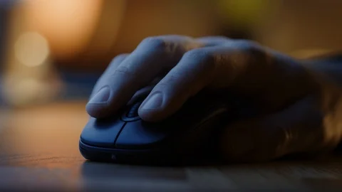 Close-up Macro Shot: Person's Hand Using Wireless Computer Mouse, Scrolls Apps Stock Footage 121796484