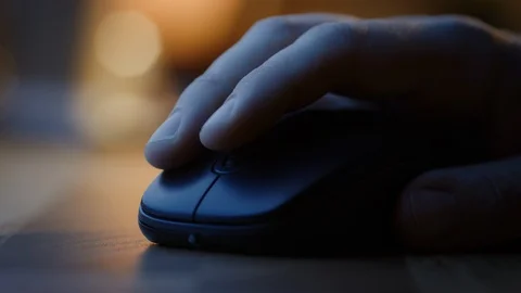 Close-up Macro Shot: Person's Hand Using Wireless Computer Mouse, Scrolls Apps Stock Footage 121796515
