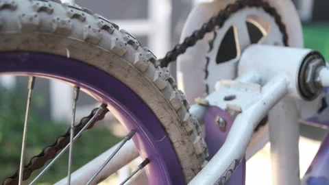 Close up macro shot of a rusty bicycle chain getting ready for a tune Stock Footage 313088978