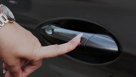 Close Up Macro Shot Unlocking and Opening Modern Vehicle Door 4K Stock Footage 337323292