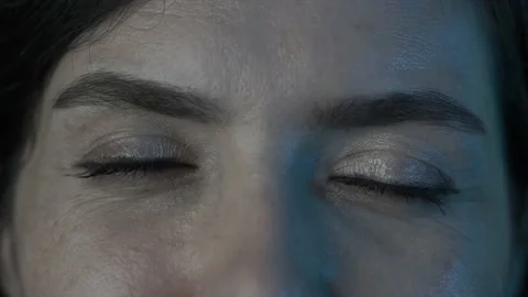 Close up, macro shot of woman's smiling eye. Young happy, positive beautiful  Stock Footage 134550266