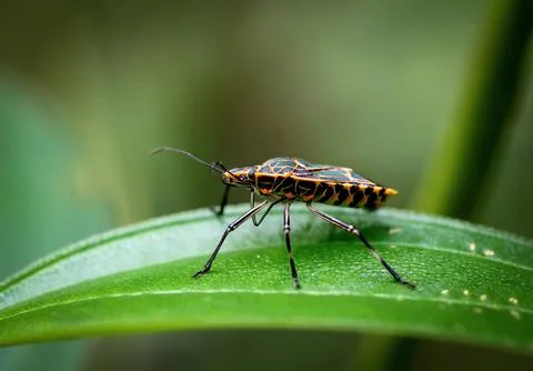 Close-up macro shots of a insect perched on a leaf. Stock Photos