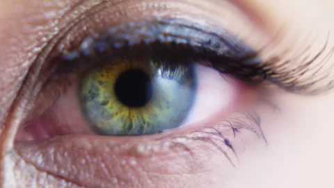 Close up macro slow motion shot of beautiful green eye opening Stock Footage 273416221