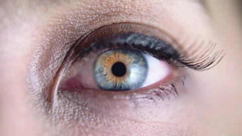 Close up macro slow motion shot of beautiful green eye opening Vidéo 273416297