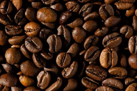 Close Up Macro Texture of Dark Roasted Coffee Beans Background Stock Photos