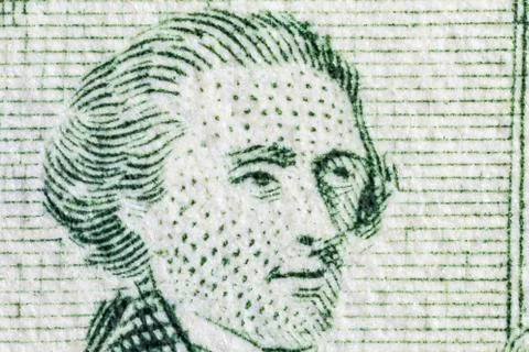 Close Up Macro of Thomas Jefferson on the US two dollar bill. Stock Photos