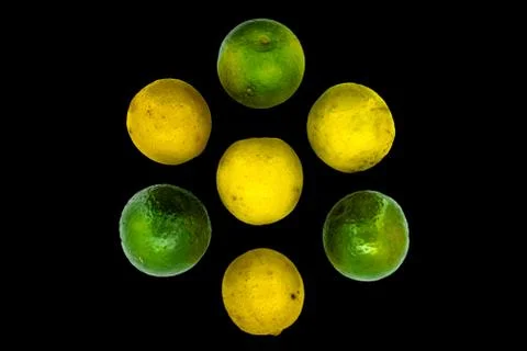 Close Up Macro Top View Green Yellow Ripe Fresh Juicy Lemon Orange Designed Stock Photos