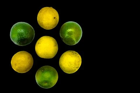 Close Up Macro Top View Green Yellow Ripe Fresh Juicy Lemon Orange Designed Stock Photos