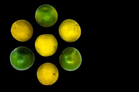 Close Up Macro Top View Green Yellow Ripe Fresh Juicy Lemon Orange Designed Stock Photos