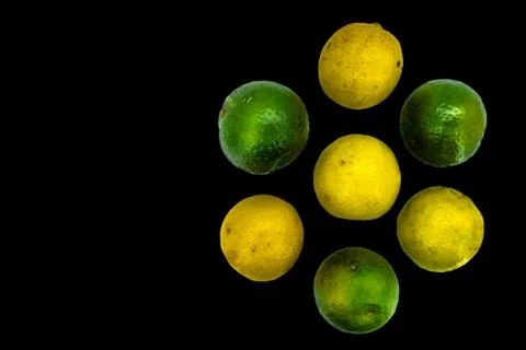Close Up Macro Top View Green Yellow Ripe Fresh Juicy Lemon Orange Designed Stock Photos
