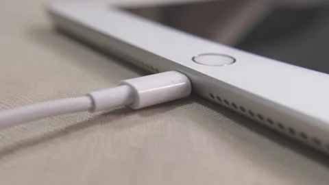 Close-up macro of USB port for charging tablet computer  Stock Footage 307069316