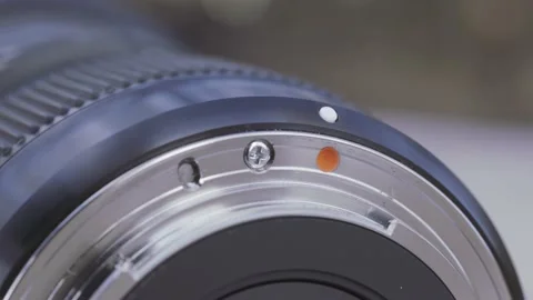 Close up macro view of a camera lense details. Action. Concept of professional Stock Footage 145921506
