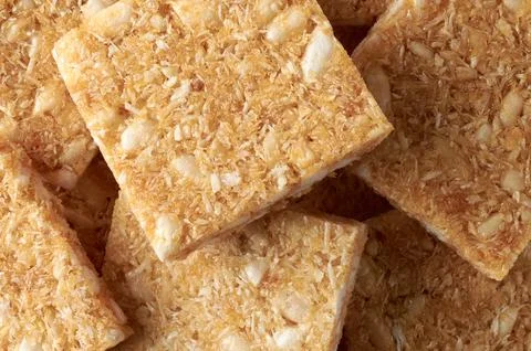 Close-up macro view of coconut biscuits, full frame Stock Photos