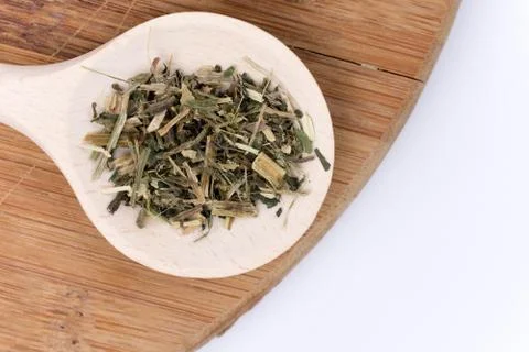 Close macro view of nettle tea in the spoon Stock Photos