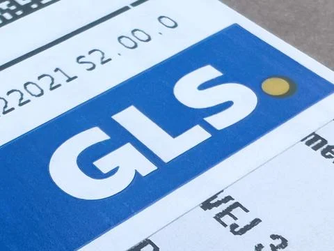 Close-up macro view of the new redesigned logotype of the parcel delivery system Stock Photos