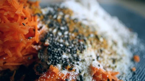 Close-up macro view of red hot spices cooking process. Aromatic ingredient. Prof 스톡 동영상 129963760