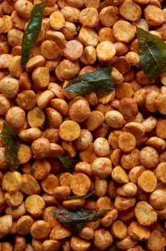 Close-up macro view of roasted or fried gram or pottu kadalai Stock Photos