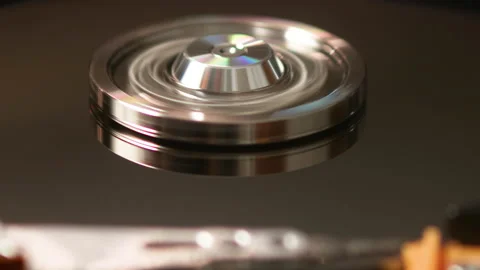 Close up macro of working process of opened Hard disk hdd drive Видео 144033887