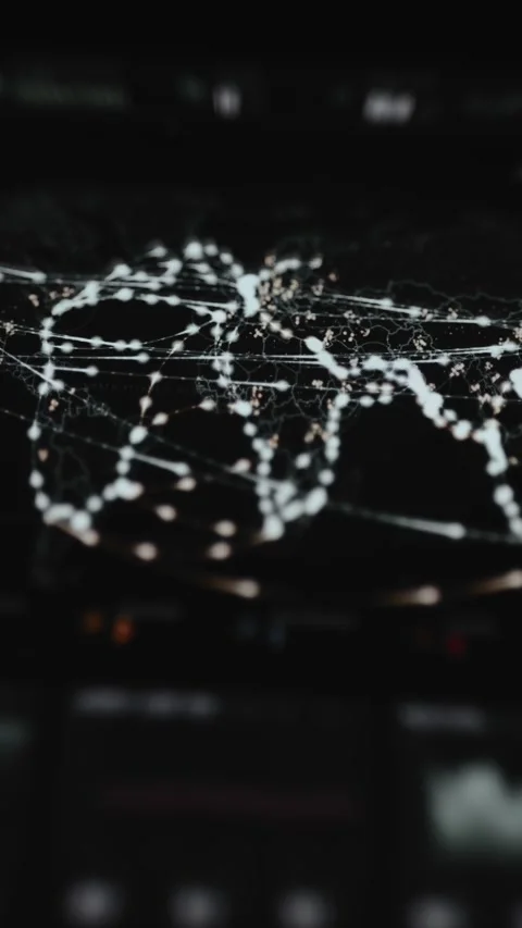 Close macro world network map made of bright nodes and connecting lines Stock Footage 342485106