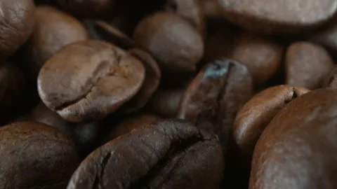 Close-up Macro Zoom Out Shot of Roasted Coffee Beans Stock Footage 252686285