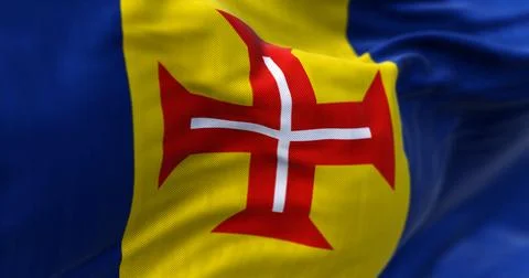 Close-up of Madeira flag waving in the wind Stock Illustration
