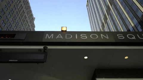 Close-up of Madison Square Garden sign letters marquee famous sports venue NYC Stock Footage 59090366