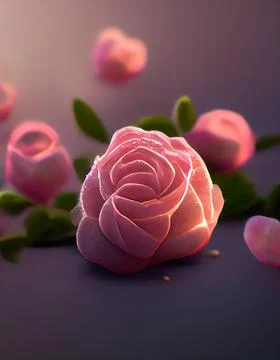 Close up of magic pink roses on floor. 3d visualization. Stock Illustration