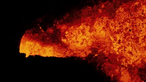 Close up of magma exploding from active volcano crater, top down aerial Stock Footage 246501390