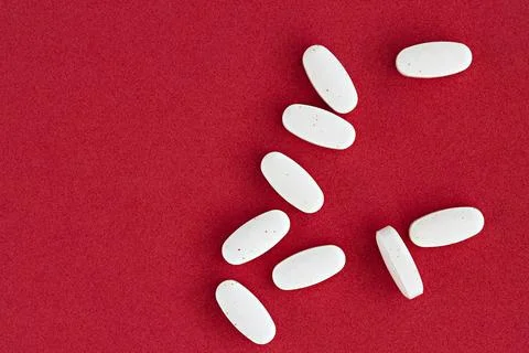 Close-up of magnesium optimizer pills, with negative space. dietary concept. Stock Photos