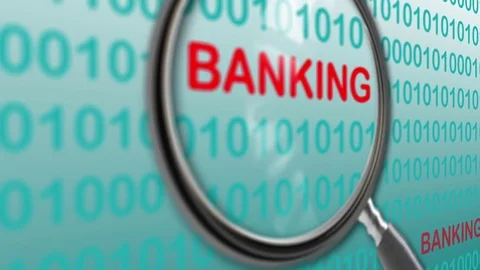 .Close up of magnifying glass on banking. Stock Footage 81249601