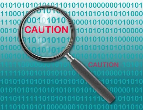 Close up of magnifying glass on caution Stock Illustration